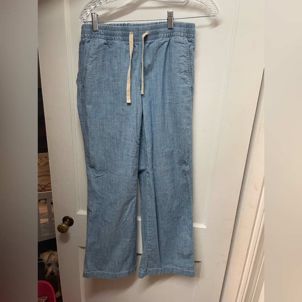 L.L.Bean Chambray Pull On Wide Leg Pants Size 6